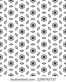 Black and white seamless abstract pattern. Background and backdrop. Grayscale ornamental design. Mosaic ornaments. Vector graphic illustration. EPS10.