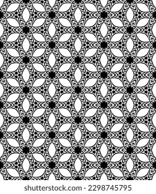 Black and white seamless abstract pattern. Background and backdrop. Grayscale ornamental design. Mosaic ornaments. Vector graphic illustration. EPS10.