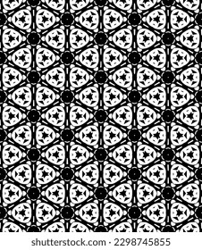 Black and white seamless abstract pattern. Background and backdrop. Grayscale ornamental design. Mosaic ornaments. Vector graphic illustration. EPS10.