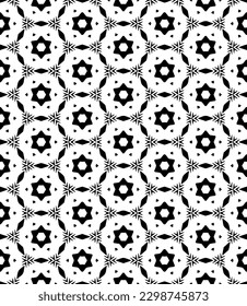 Black and white seamless abstract pattern. Background and backdrop. Grayscale ornamental design. Mosaic ornaments. Vector graphic illustration. EPS10.