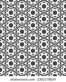Black and white seamless abstract pattern. Background and backdrop. Grayscale ornamental design. Mosaic ornaments. Vector graphic illustration. EPS10.