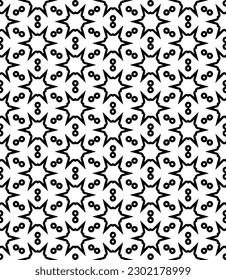 Black and white seamless abstract pattern. Background and backdrop. Grayscale ornamental design. Mosaic ornaments. Vector graphic illustration. EPS10.