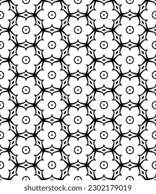 Black and white seamless abstract pattern. Background and backdrop. Grayscale ornamental design. Mosaic ornaments. Vector graphic illustration. EPS10.