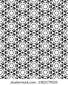Black and white seamless abstract pattern. Background and backdrop. Grayscale ornamental design. Mosaic ornaments. Vector graphic illustration. EPS10.