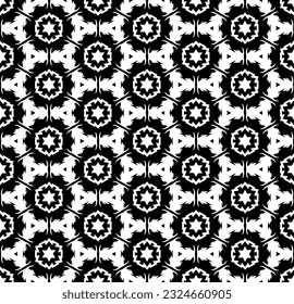 Black and white seamless abstract pattern. Background and backdrop. Grayscale ornamental design. Mosaic ornaments. Vector graphic illustration. EPS10.