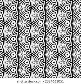 Black and white seamless abstract pattern. Background and backdrop. Grayscale ornamental design. Mosaic ornaments. Vector graphic illustration. EPS10.