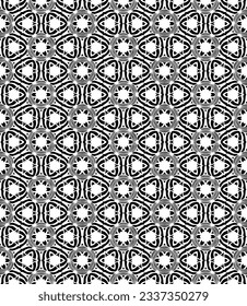 Black and white seamless abstract pattern. Background and backdrop. Grayscale ornamental design. Mosaic ornaments. Vector graphic illustration. EPS10.