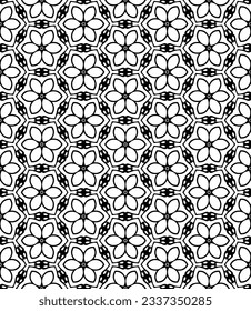 Black and white seamless abstract pattern. Background and backdrop. Grayscale ornamental design. Mosaic ornaments. Vector graphic illustration. EPS10.