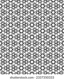 Black and white seamless abstract pattern. Background and backdrop. Grayscale ornamental design. Mosaic ornaments. Vector graphic illustration. EPS10.
