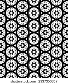 Black and white seamless abstract pattern. Background and backdrop. Grayscale ornamental design. Mosaic ornaments. Vector graphic illustration. EPS10.