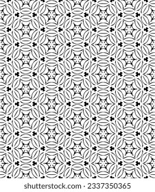 Black and white seamless abstract pattern. Background and backdrop. Grayscale ornamental design. Mosaic ornaments. Vector graphic illustration. EPS10.