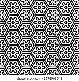 Patrón abstracto sin fisuras en blanco y negro. Fondo y fondo. Diseño ornamental a escala de grises. Ornamentos mosaicos. Ilustración gráfica vectorial. EPS10.