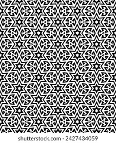 Schwarz-Weiß nahtloses abstraktes Muster. Hintergrund und Hintergrund. Graustufen-Zierdesign. Mosaikverzierungen. Vektorgrafik-Darstellung. EPS10.
