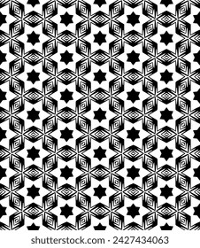 Schwarz-Weiß nahtloses abstraktes Muster. Hintergrund und Hintergrund. Graustufen-Zierdesign. Mosaikverzierungen. Vektorgrafik-Darstellung. EPS10.