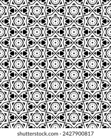 Black and white seamless abstract pattern. Background and backdrop. Grayscale ornamental design. Mosaic ornaments. Vector graphic illustration. EPS10.