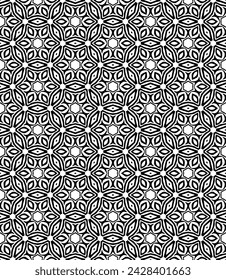 Black and white seamless abstract pattern. Background and backdrop. Grayscale ornamental design. Mosaic ornaments. Vector graphic illustration. EPS10.