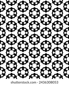 Black and white seamless abstract pattern. Background and backdrop. Grayscale ornamental design. Mosaic ornaments. Vector graphic illustration. EPS10.