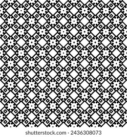 Black and white seamless abstract pattern. Background and backdrop. Grayscale ornamental design. Mosaic ornaments. Vector graphic illustration. EPS10.