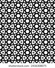 Black and white seamless abstract pattern. Background and backdrop. Grayscale ornamental design. Mosaic ornaments. Vector graphic illustration. EPS10.
