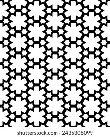 Black and white seamless abstract pattern. Background and backdrop. Grayscale ornamental design. Mosaic ornaments. Vector graphic illustration. EPS10.