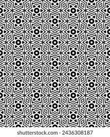 Black and white seamless abstract pattern. Background and backdrop. Grayscale ornamental design. Mosaic ornaments. Vector graphic illustration. EPS10.