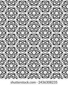 Black and white seamless abstract pattern. Background and backdrop. Grayscale ornamental design. Mosaic ornaments. Vector graphic illustration. EPS10.