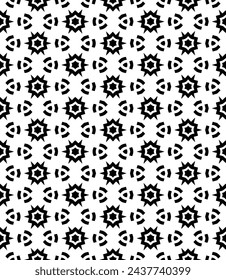 Patrón abstracto sin costuras blanco y negro. Fondo y telón de fondo. Diseño ornamental en escala de grises. Adornos en mosaico. Ilustración gráfica vectorial. EPS10.