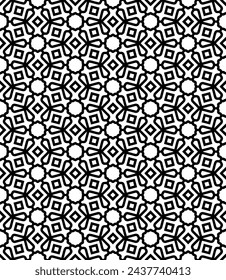 Black and white seamless abstract pattern. Background and backdrop. Grayscale ornamental design. Mosaic ornaments. Vector graphic illustration. EPS10.