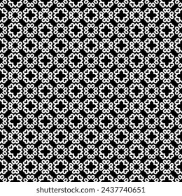 Black and white seamless abstract pattern. Background and backdrop. Grayscale ornamental design. Mosaic ornaments. Vector graphic illustration. EPS10.