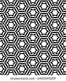 Patrón abstracto sin costuras blanco y negro. Fondo y telón de fondo. Diseño ornamental en escala de grises. Adornos en mosaico. Ilustración gráfica vectorial. EPS10.