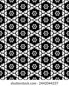 Patrón abstracto sin costuras blanco y negro. Fondo y telón de fondo. Diseño ornamental en escala de grises. Adornos en mosaico. Ilustración gráfica vectorial. EPS10.