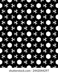 Black and white seamless abstract pattern. Background and backdrop. Grayscale ornamental design. Mosaic ornaments. Vector graphic illustration. EPS10.