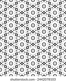 Black and white seamless abstract pattern. Background and backdrop. Grayscale ornamental design. Mosaic ornaments. Vector graphic illustration. EPS10.