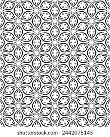 Patrón abstracto sin costuras blanco y negro. Fondo y telón de fondo. Diseño ornamental en escala de grises. Adornos en mosaico. Ilustración gráfica vectorial. EPS10.