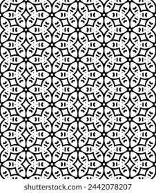 Black and white seamless abstract pattern. Background and backdrop. Grayscale ornamental design. Mosaic ornaments. Vector graphic illustration. EPS10.