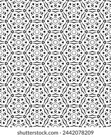 Patrón abstracto sin costuras blanco y negro. Fondo y telón de fondo. Diseño ornamental en escala de grises. Adornos en mosaico. Ilustración gráfica vectorial. EPS10.