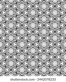 Black and white seamless abstract pattern. Background and backdrop. Grayscale ornamental design. Mosaic ornaments. Vector graphic illustration. EPS10.