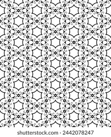 Black and white seamless abstract pattern. Background and backdrop. Grayscale ornamental design. Mosaic ornaments. Vector graphic illustration. EPS10.