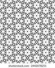 Black and white seamless abstract pattern. Background and backdrop. Grayscale ornamental design. Mosaic ornaments. Vector graphic illustration. EPS10.