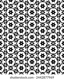 Patrón abstracto sin costuras blanco y negro. Fondo y telón de fondo. Diseño ornamental en escala de grises. Adornos en mosaico. Ilustración gráfica vectorial. EPS10.