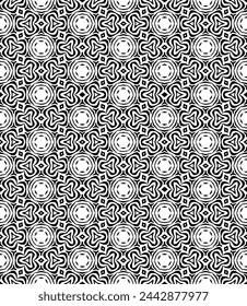 Black and white seamless abstract pattern. Background and backdrop. Grayscale ornamental design. Mosaic ornaments. Vector graphic illustration. EPS10.