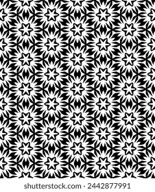 Black and white seamless abstract pattern. Background and backdrop. Grayscale ornamental design. Mosaic ornaments. Vector graphic illustration. EPS10.