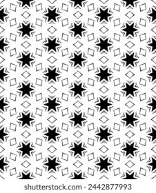 Black and white seamless abstract pattern. Background and backdrop. Grayscale ornamental design. Mosaic ornaments. Vector graphic illustration. EPS10.