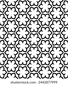 Black and white seamless abstract pattern. Background and backdrop. Grayscale ornamental design. Mosaic ornaments. Vector graphic illustration. EPS10.