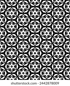 Black and white seamless abstract pattern. Background and backdrop. Grayscale ornamental design. Mosaic ornaments. Vector graphic illustration. EPS10.