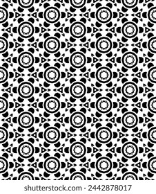 Black and white seamless abstract pattern. Background and backdrop. Grayscale ornamental design. Mosaic ornaments. Vector graphic illustration. EPS10.