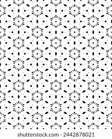 Black and white seamless abstract pattern. Background and backdrop. Grayscale ornamental design. Mosaic ornaments. Vector graphic illustration. EPS10.