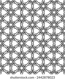 Black and white seamless abstract pattern. Background and backdrop. Grayscale ornamental design. Mosaic ornaments. Vector graphic illustration. EPS10.