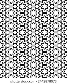 Black and white seamless abstract pattern. Background and backdrop. Grayscale ornamental design. Mosaic ornaments. Vector graphic illustration. EPS10.