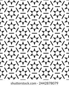 Black and white seamless abstract pattern. Background and backdrop. Grayscale ornamental design. Mosaic ornaments. Vector graphic illustration. EPS10.